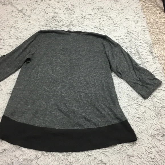 Anthropologie Pleione  Contrast Trim Chiffon Top High Low Chest Pocket Gray XL - Picture 5 of 16